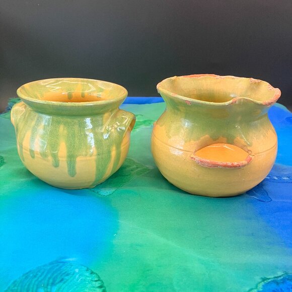 Vintage M L Owen’s Succulent Planters Set of 2 Terracotta Drip Glaze 1980’s - Picture 1 of 10